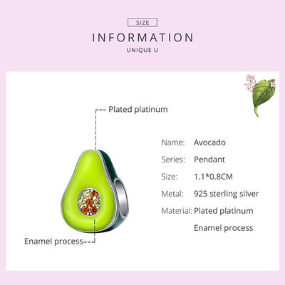 Sterling Silver Avocado Charm for 3mm Bracelet