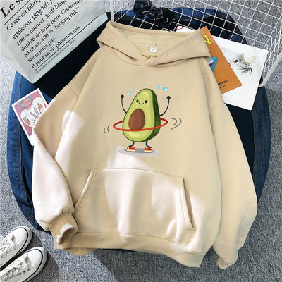 Sporty Cartoon Avocado Fleece Hoodie