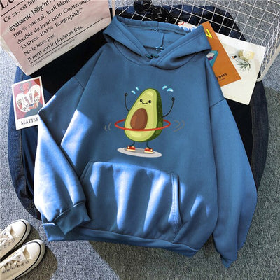 Sporty Cartoon Avocado Fleece Hoodie