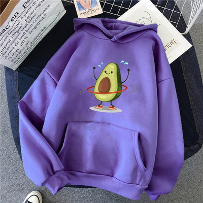 Sporty Cartoon Avocado Fleece Hoodie