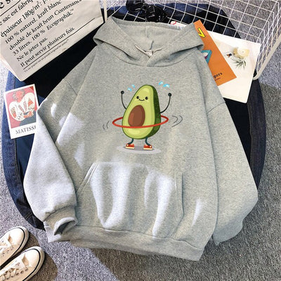 Sporty Cartoon Avocado Fleece Hoodie