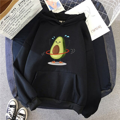 Sporty Cartoon Avocado Fleece Hoodie