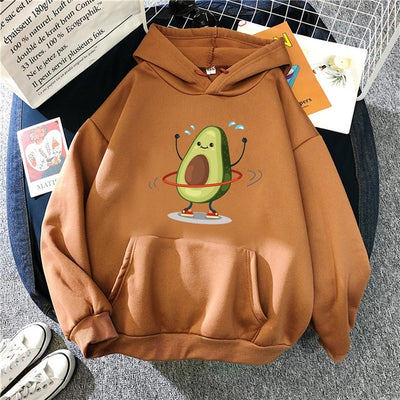 Sporty Cartoon Avocado Fleece Hoodie