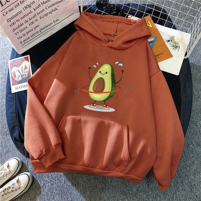 Sporty Cartoon Avocado Fleece Hoodie