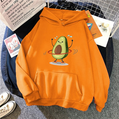 Sporty Cartoon Avocado Fleece Hoodie