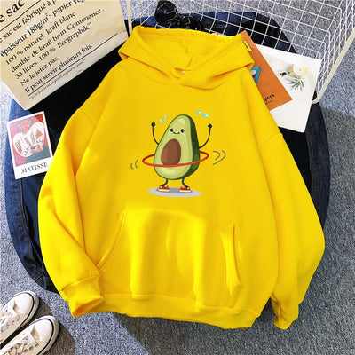 Sporty Cartoon Avocado Fleece Hoodie