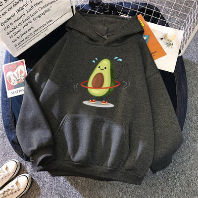 Sporty Cartoon Avocado Fleece Hoodie