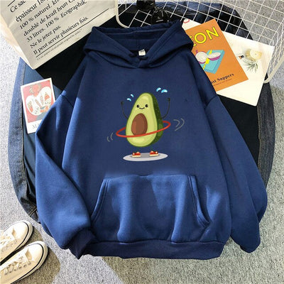 Sporty Cartoon Avocado Fleece Hoodie