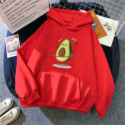 Sporty Cartoon Avocado Fleece Hoodie