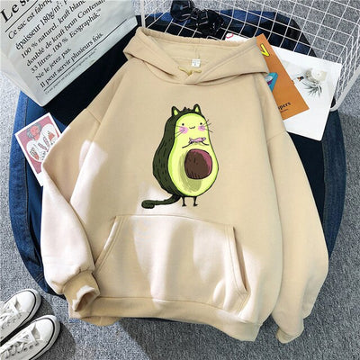 Sporty Cartoon Avocado Fleece Hoodie