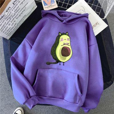 Sporty Cartoon Avocado Fleece Hoodie