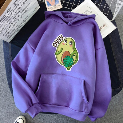 Sporty Cartoon Avocado Fleece Hoodie