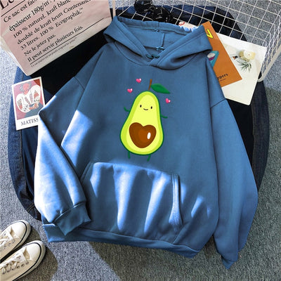 Sporty Cartoon Avocado Fleece Hoodie