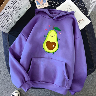 Sporty Cartoon Avocado Fleece Hoodie