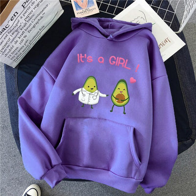 Sporty Cartoon Avocado Fleece Hoodie