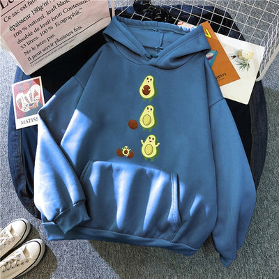 Sporty Cartoon Avocado Fleece Hoodie