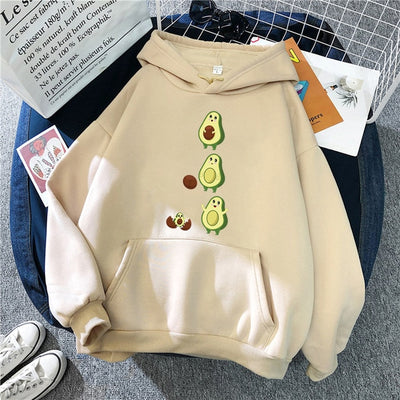 Sporty Cartoon Avocado Fleece Hoodie