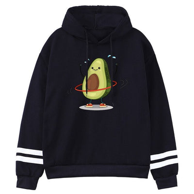 Sporty Cartoon Avocado Fleece Hoodie