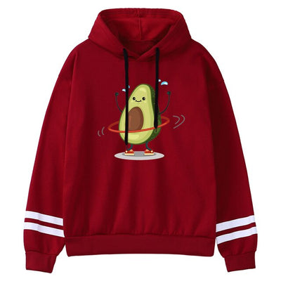 Sporty Cartoon Avocado Fleece Hoodie