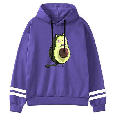 Sporty Cartoon Avocado Fleece Hoodie